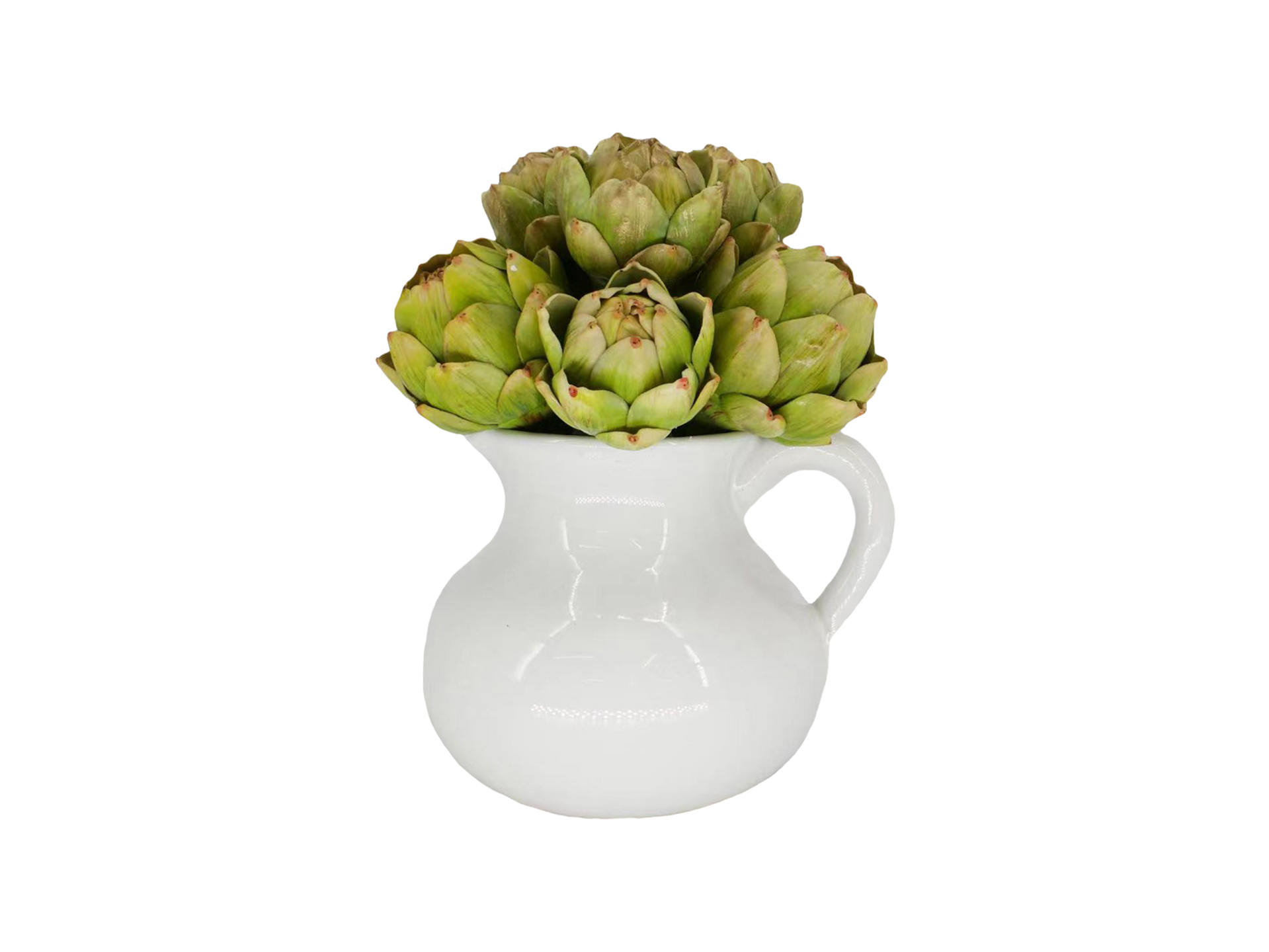 Artichoke plant in white milk jug 