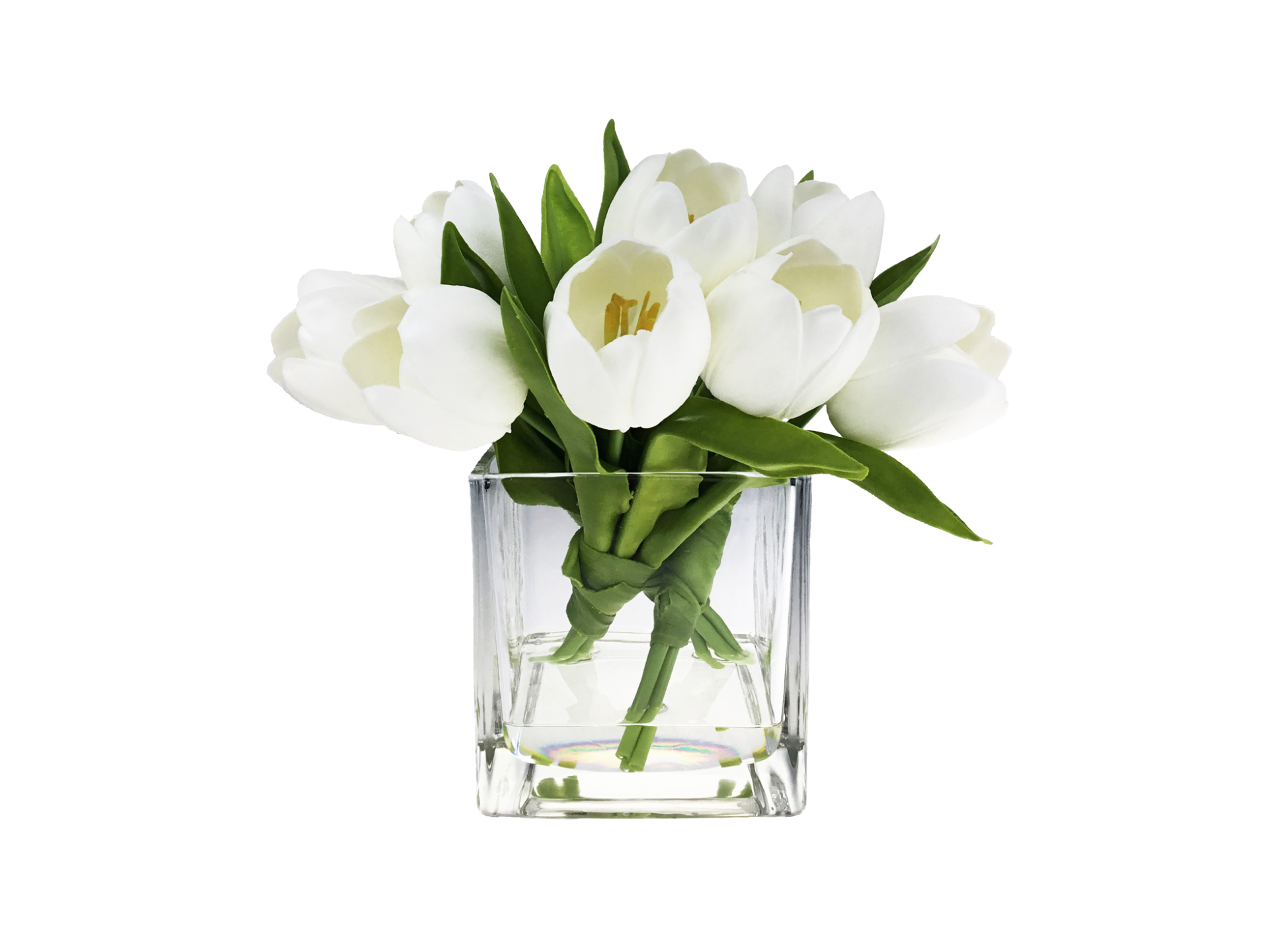 white tulips in glass vase