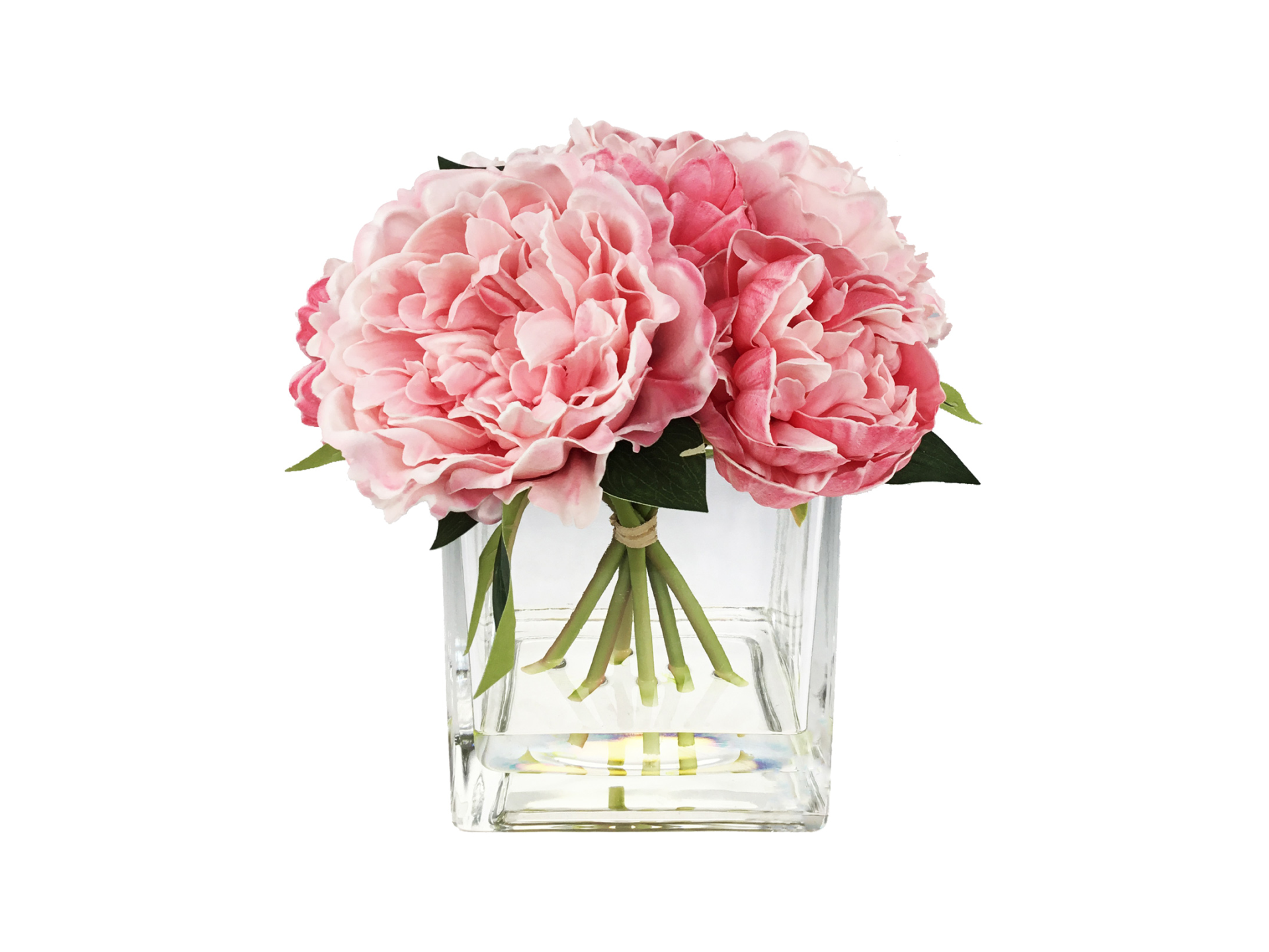 Big pink flowers in short square vase