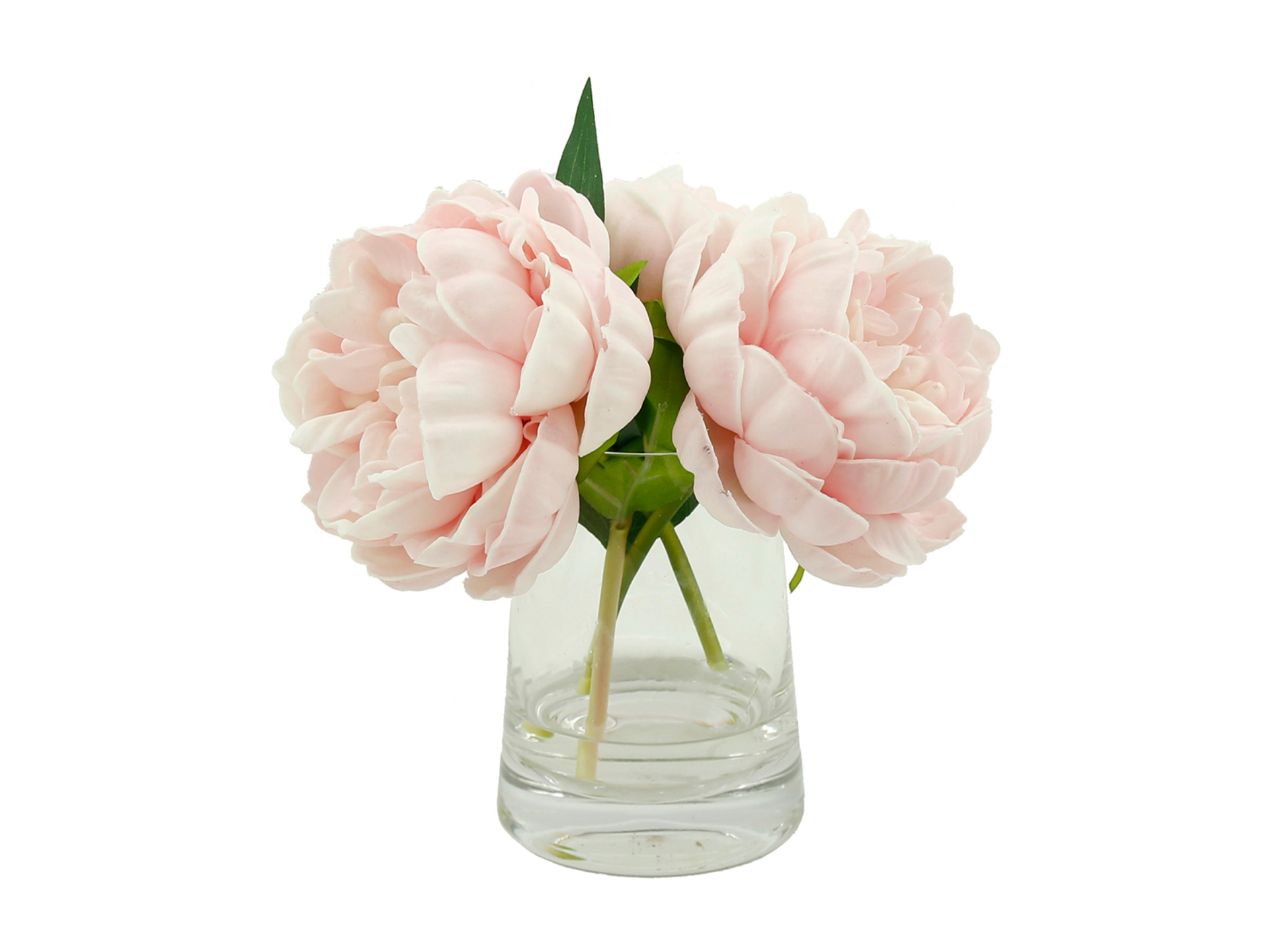 Light pink flowers in small glass vase