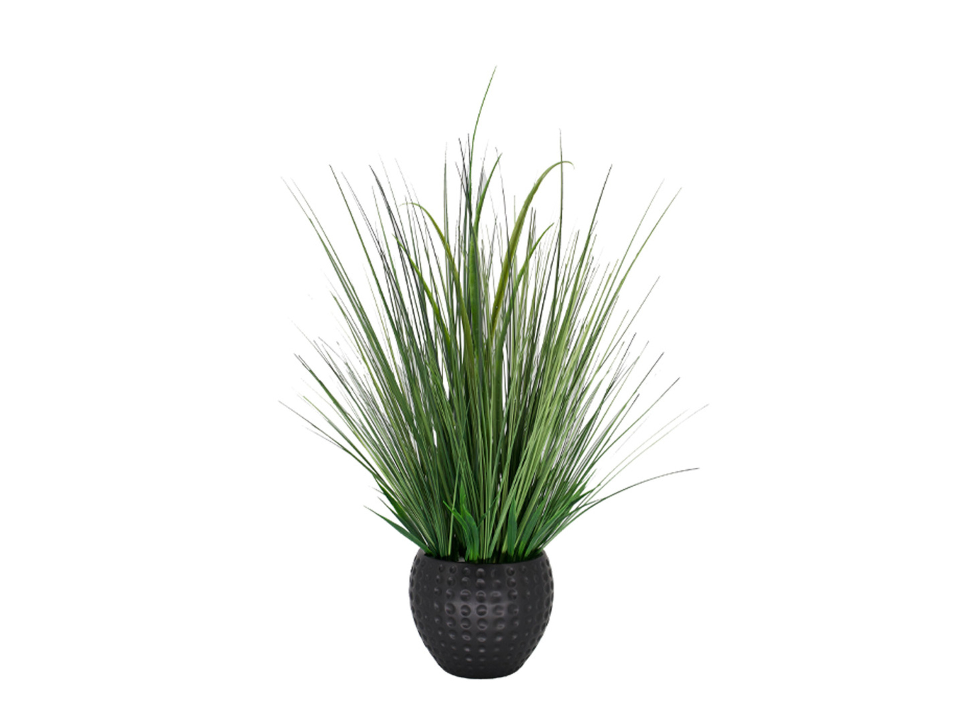 Tall green grass in black metal bowl